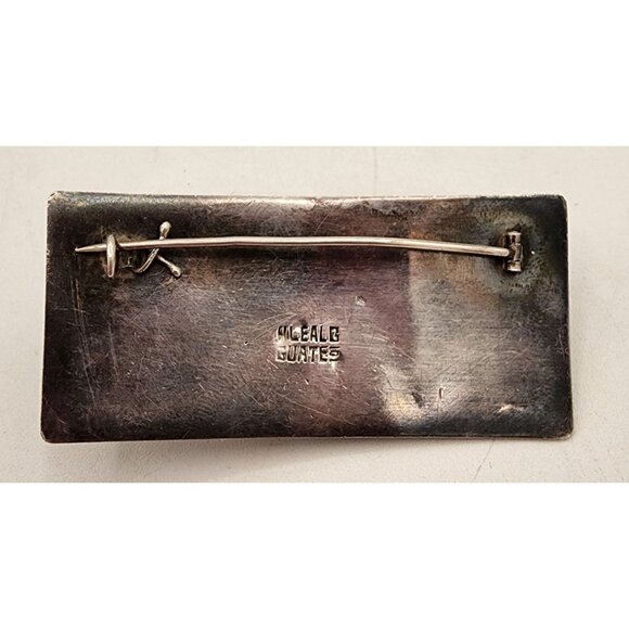 Vintage Sterling Silver Aztec Brooch With Trillion Green Onyx Inlay VERY RARE - Picture 7 of 9